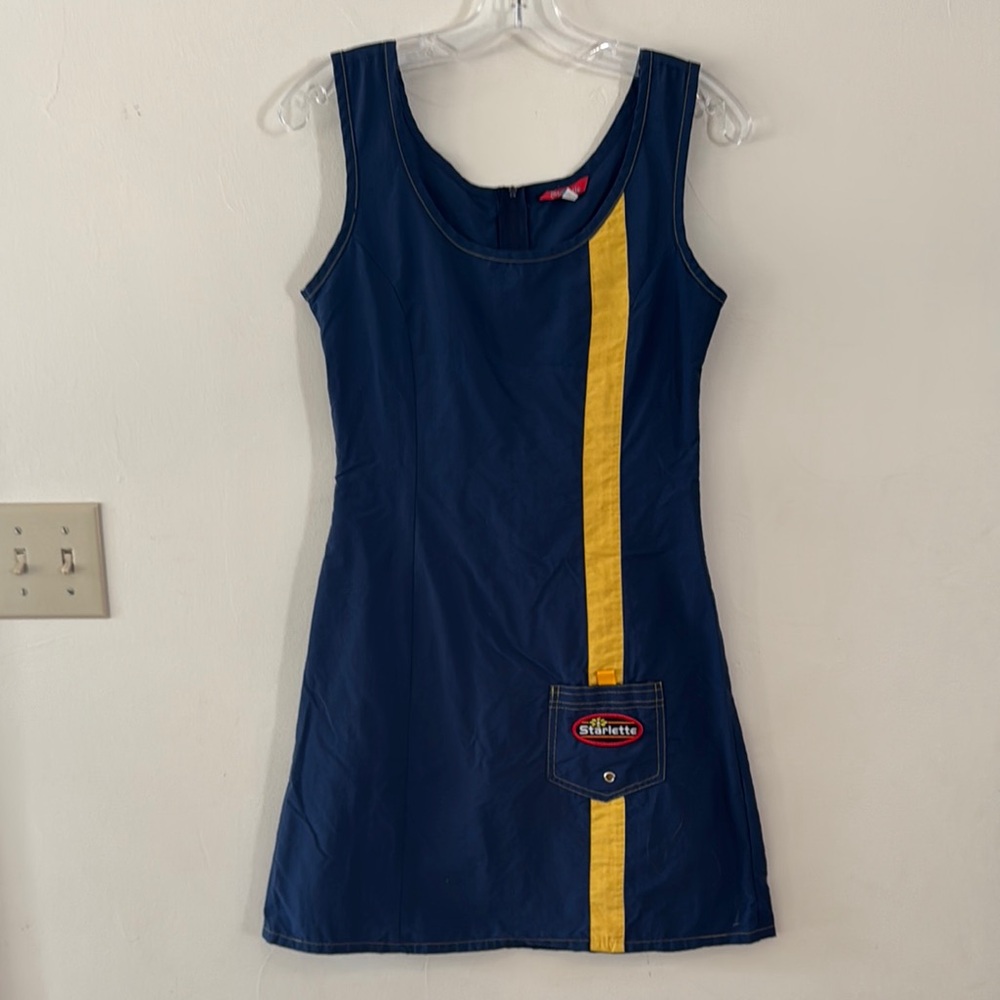 Starlette Blue and Yellow Racing Stripe Cotton Dress